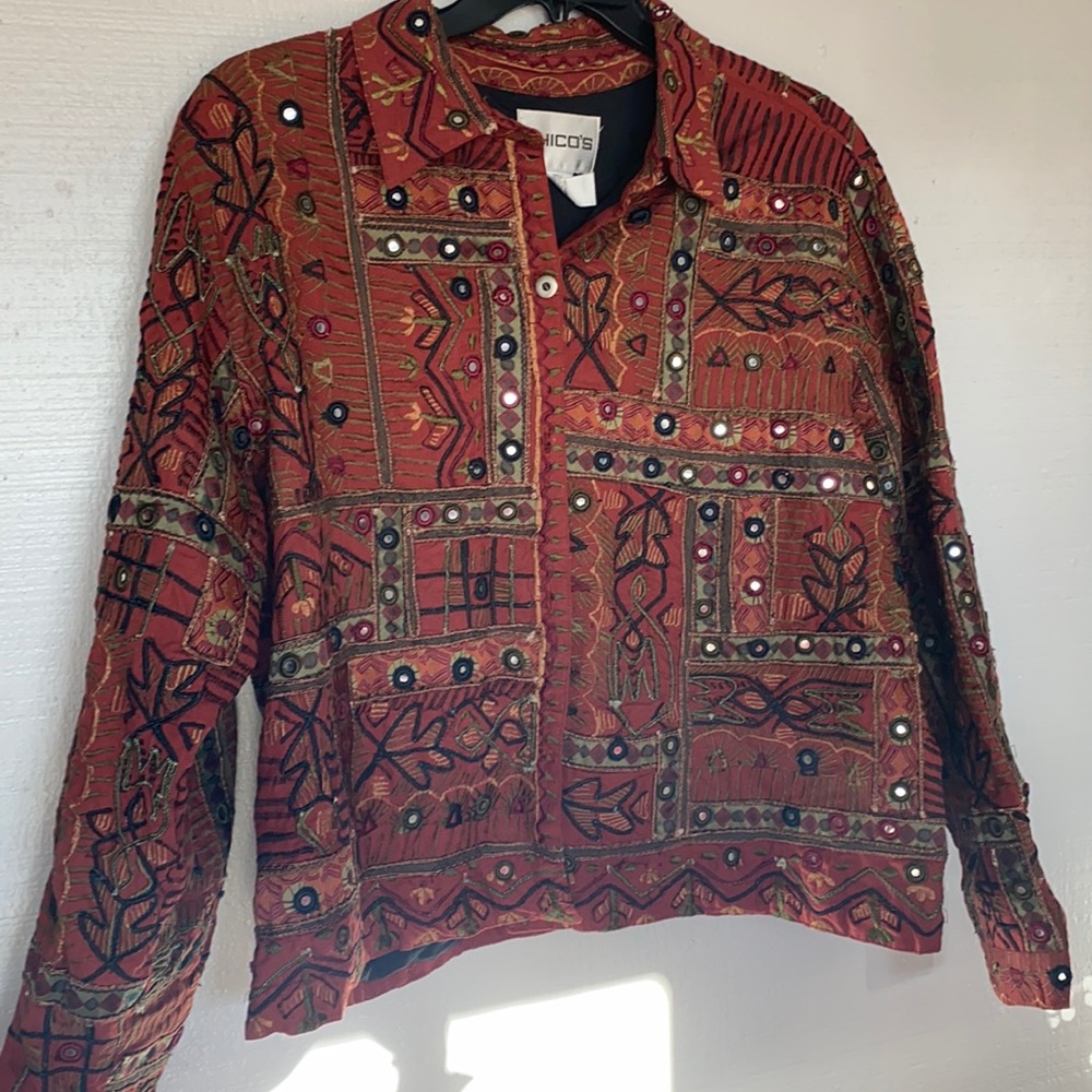 Chico’s boho style embellished jacket